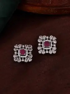 Estele Silver-Plated Cubic Zirconia Square Studs Earrings