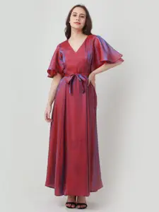 Zink London Flared Sleeves Tie-Up Maxi Dress