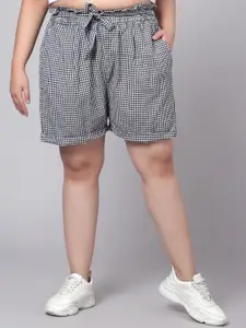 Indietoga Women Plus Size Black & White Checked Cotton Shorts
