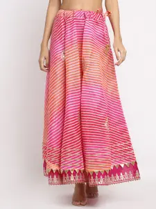 SOUNDARYA Striped Cotton Kota Doriya Flared Gota Patti Maxi Skirt