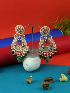 AURAA TRENDS 22KT Gold Plated Kundan Contemporary Chandbalis Earrings