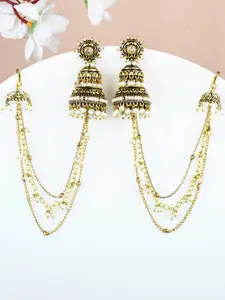 Voylla Gold-Toned & Black Contemporary Jhumkas Earrings