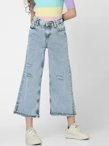 KIDS ONLY Girls Flared High-Rise Mildly Distressed Stretchable Jeans