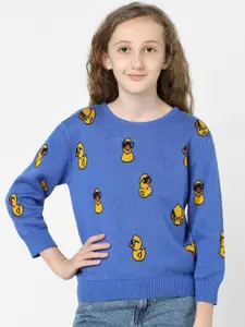 KIDS ONLY Girls Blue & Black Cotton Printed Pullover