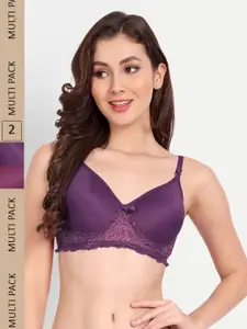 FIMS Pack of 2 Rapid-Dry Lace Lightly Padded Bra Fancy_Pad_Bra_Purple
