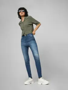 ONLY Women Skinny Fit High-Rise Slash Knee Light Fade Jeans