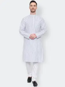 Latest Chikan Garments Men Striped Khadi Handloom Straight Kurta
