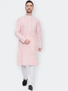 Latest Chikan Garments Striped Mandarin Collar Long Sleeves Kurta