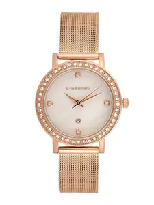 GIORDANO Women White Embellished Dial & Gold Toned Bracelet Style Straps Analogue Watch