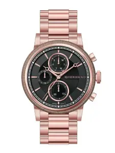 GIORDANO Men Black Dial & Rose Gold Toned Bracelet Style Straps Analogue Watch