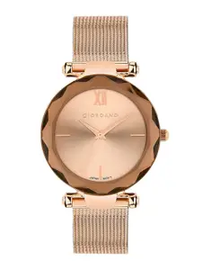 GIORDANO Women Rose Gold-Toned Embellished Dial & Rose Gold Toned Bracelet Style Straps Analogue Watch