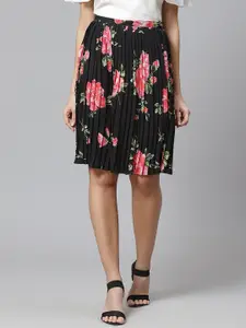 Ives Printed Accordion Pleats Knee Length Floral Printed A-Line Skirts