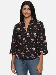 SAHORA Floral Print Crepe Shirt Style Top