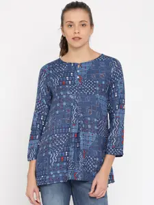 Global Desi Women Blue Printed High-Low Top