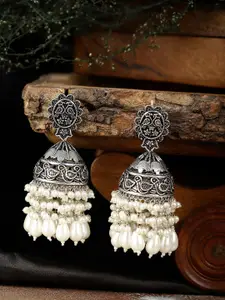 XAGO Silver-Plated Dome Shaped Jhumkas Earrings