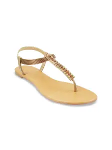 Mochi Women Embellished T-Strap Flats