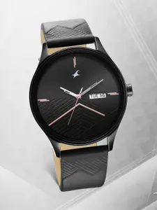 Fastrack Men Brass Dial & Leather Straps Analogue Watch 3247NL01