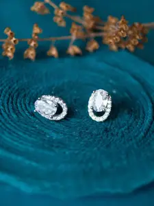 MANNASH Silver Plated Oval Studs Earrings