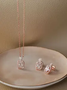 MANNASH Let's Shine Sterling Silver Rose Gold-Plated CZ Studded Pendant Set With Chain