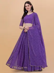 PMD Fashion Purple & White Printed Semi-Stitched Lehenga & Unstitched Blouse With Dupatta
