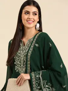 Shaily Green & Gold-Toned Embroidered Silk Georgette Unstitched Dress Material