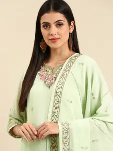Shaily Sea Green Embroidered Silk Georgette Unstitched Dress Material