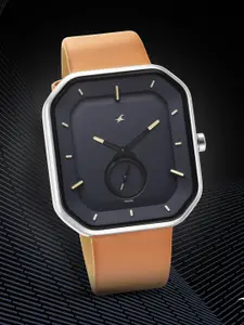 Fastrack Men Brass Dial & Leather Straps Analogue Watch 3272SL03