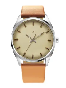 Fastrack Men Brass Dial & Leather Straps Analogue Watch 3273SL02