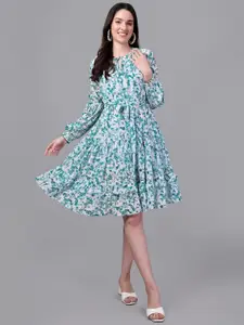 Masakali.Co Printed Tie-Up Neck Fit and Flare Dress