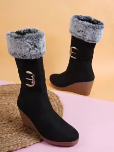 SAPATOS Women Faux Fur Trim Winter Boots