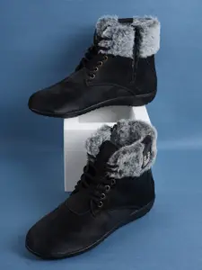 SAPATOS Women Faux Fur Trim Winter Boots