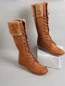 SAPATOS Women Faux Fur Trim High-Top Winter Boots