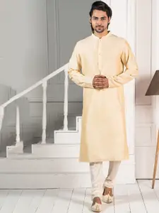 KISAH Men Solid Cotton Silk Mandarin Collar Kurta