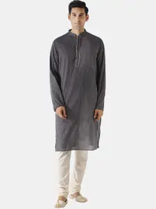 KISAH Striped Mandarin Collar Cotton Kurta