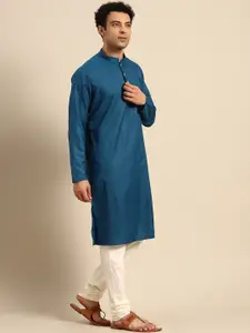 KISAH Men Blue Geometric Flared Sleeves Kurta