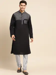 KISAH Men Black Thread Work Kurta