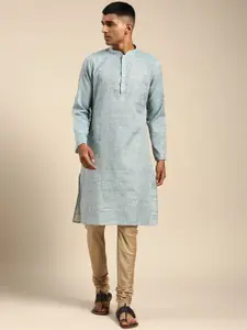 KISAH Men Blue Thread Work Kurta