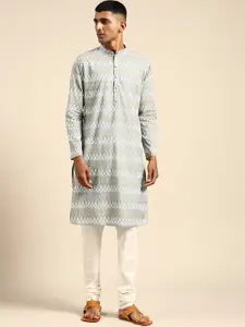 KISAH Mandarin Collar Long Sleeves Ethnic Motifs Printed Cotton Kurta