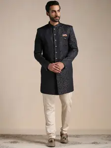 Manyavar Men Printed Brocade Kurta and Pyjamas with Jacket Indo Western Set