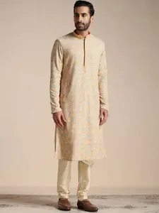 Manyavar Men Green Printed Full Sleeves Kurta With Churidar