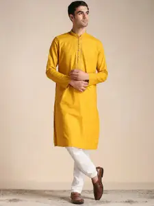 Manyavar Men Mandarin Collar Pure Cotton Kurta with Pyjamas