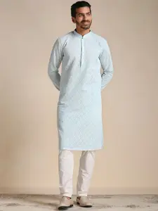Manyavar Men Mandarin Collar Embroidered Kurta with Pyjamas