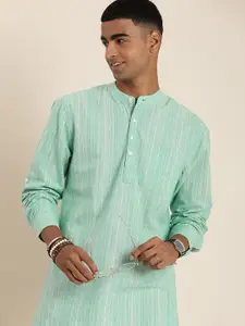Taavi Embellished Woven Legacy Pure Cotton Kurta With Sheen Detail