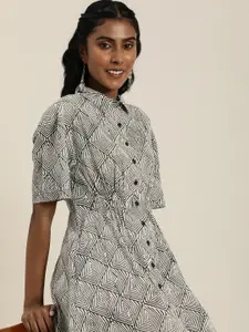 Taavi Geometric Print Shirt Style Bagru Dress