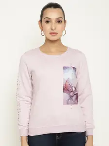 METTLE Women Printed Fleece Sweatshirt