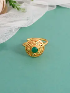 Silvermerc Designs Women Rhodium-Plated Quartz Studded Adjustable Finger Ring