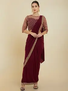 Soch Embroidered Poly Crepe Saree