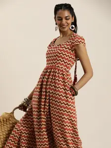 Taavi Bagru Chevron Print Puff Sleeve A-Line Maxi Dress