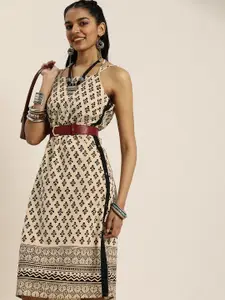 Taavi Bagru Pure Cotton Ethnic Motifs Print A-Line Dress