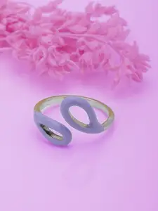 Carlton London Women Silver-Toned & Purple Rhodium-Plated Adjustable Finger Ring